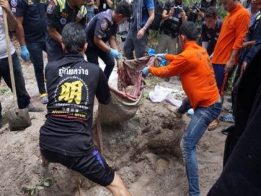 The body of a pregnant woman is exhumed north of Phuket this week
