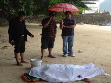 The body of the woman at Laem Ka beach in southern Phuket today