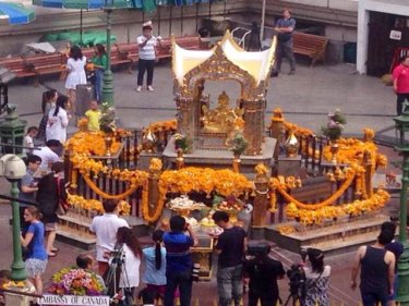 The Erawan Shrine today as Bangkok defies a terrorist bomb