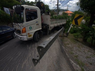 A truck rolls back to crash on Patong Hill, one of Phuket's six 'black spots'