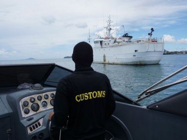 A Customs official checks the Taishan earlier this year off Phuket