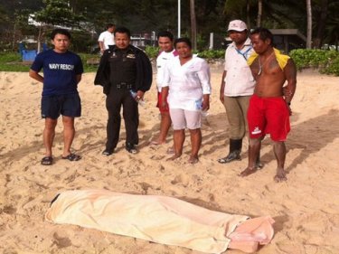 The body of the Chinese man at Phuket's Kata Noi beach this afternoon