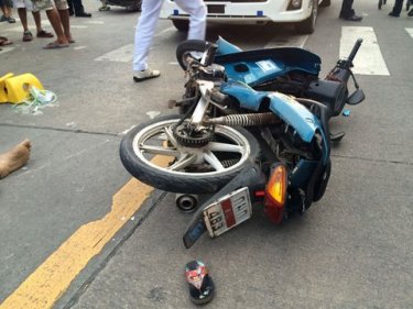 The fatal crash scene in Phuket City late yesterday