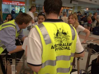 Phuket Airport scene as tourists seek to fly out