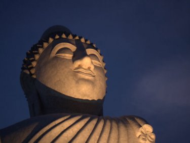 Up in the clouds in the blue of evening, the Big Buddha