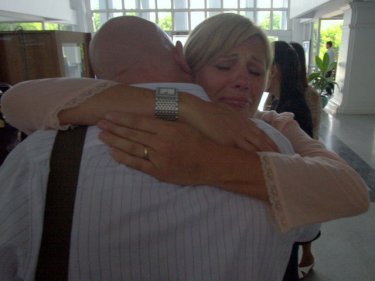 It's all over: Annice and Darren Smoel embrace today