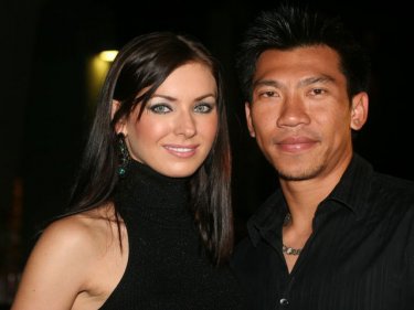 Natalie Glebova and Paradorn Srichaphan out on the town in Patong