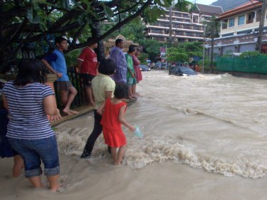 Patong's Novotel corner under heavy flooding in July in bad weather