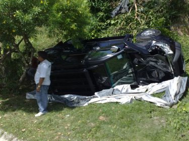 One of two cars seriously damaged by the rampaging elephant on Phuket