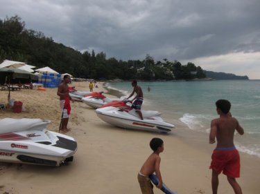 Jet-skis at Phuket's Surin beach this week, where they are banned
