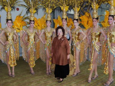 Owner Wirat Royrin takes a bow with her Simon Star ladyboys