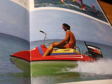 The book 'Phuket' published in 1985 depicts this tourism pioneer in Patong riding a ''water scooter'' in a ''moment of fun'' at Patong beach.