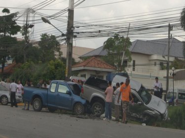 Two of the five vehicles in the piggyback pileup on Phuket today