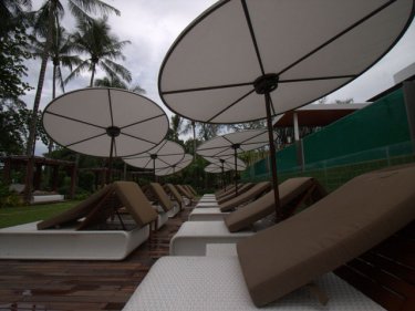 Space age umbrellas are a stylish feature of the new Club Med