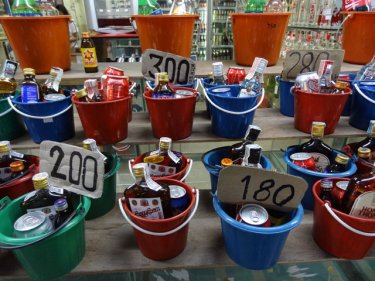 Pick your poison: Cocktail buckets in various sizes on sale on Phi Phi