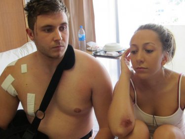 British knife attack victims Jack Cole and April Clifton today on Phuket