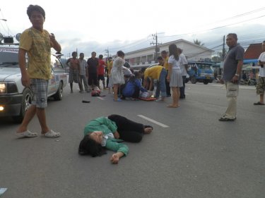 The scene in Thepkasattri Road after the crash yesterday