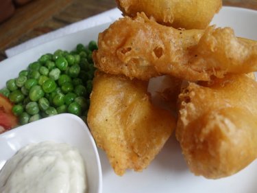 Not-so-traditional fish and peas served at Pier 42, but the food is good