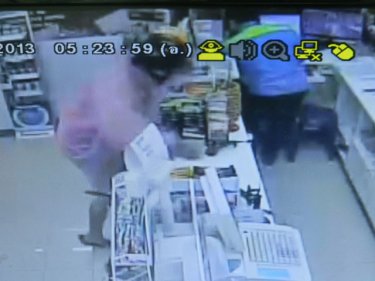 The knife-wielding robber jumps the store counter for the cash today