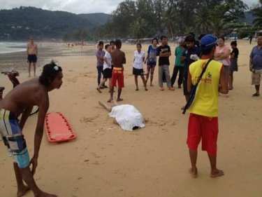 A Russian, wearing black shorts, drowned at Phuket's Karon beach today