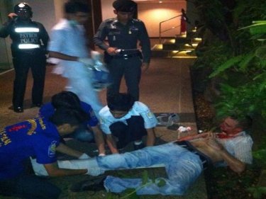 The French tourist after plunging from the Phuket resort's rooftop