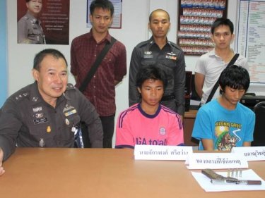 The two teens being interviewed at Phuket's Chalong Police Station