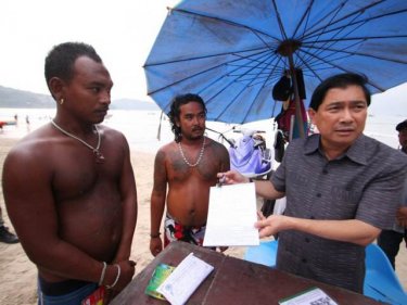 Phuket Governor Maitree Intrusud with jet-ski operators in Patong