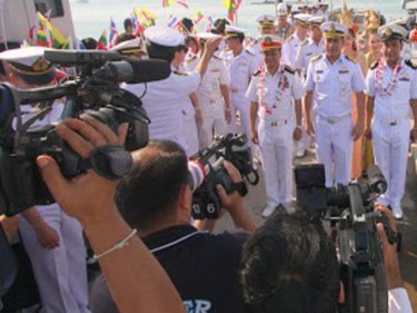 Royal Thai Navy officers greet Burmese officers on Phuket in February 2013