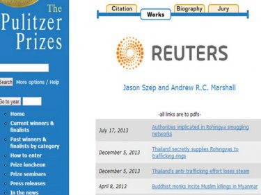 The first article mentioned in praise of Reuters on the pulitzer.org site is the one that contains the paragraph over which Phuketwan has been sued