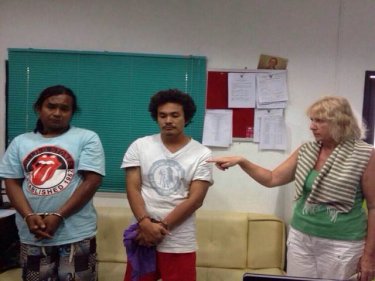 A Russian tourist identifies two suspected Phuket bag snatchers