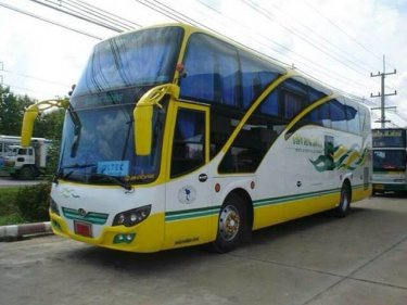 Showing its colors, this bus is due to leave at 4am Friday for Bangkok