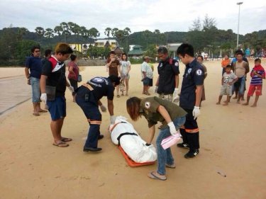 The body of Supachet Nagsong, who drowned at Phuket's Karon beach yesterday