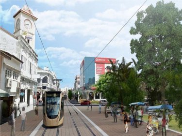 An artist's impression of the lightrail on a street where cars now flow