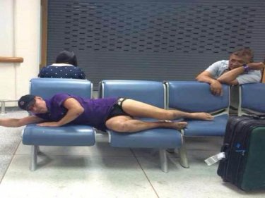 The Russian takes a little time out at Phuket International Airport today