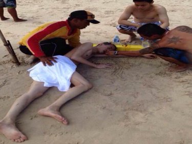 The Chinese tourist is treated at Patong beach by lifeguards