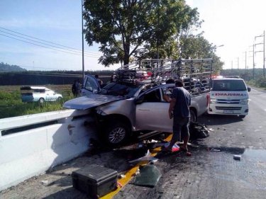 The smash on a bridge on the road to Phuket early today