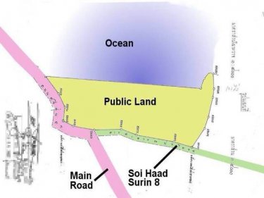 A map that purports to show all land behind Surin beach is public space