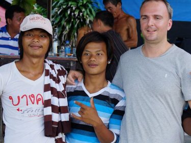 Researcher Andy Hall with migrant workers in Thailand