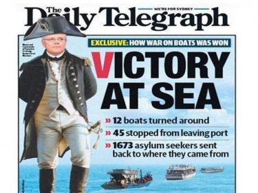 Front page of an Australian newspaper marks Australia's ''success'' at sea