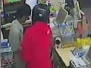 The red raider goes rob, rob robbing along: Scene at a 7-Eleven last night