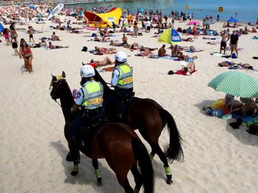 Umbrellas at Sydney's Bondi beach, one of the best in the world