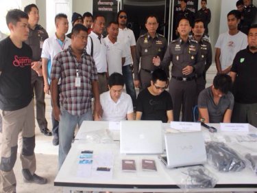 The alleged fraudsters presented at Phuket City Police HQ today