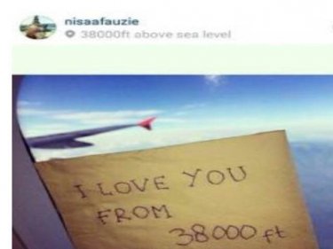 A flight attendant on the doomed AirAsia plane posted a haunting message to her lover just two weeks before the crash saying, ''I love you from 38,000 feet''