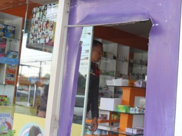 An ATM once filled this hole at a Phuket pharmacy until early today