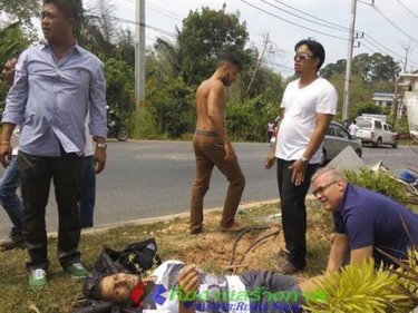 Dazed tourists moments after a van crashed near Phuket airport today