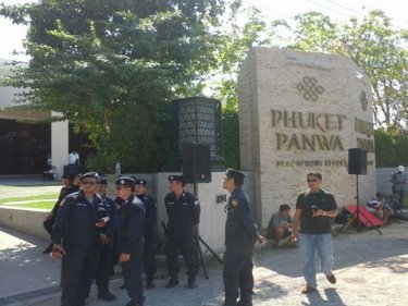 Men in uniform were evident outside the a Phuket resort today