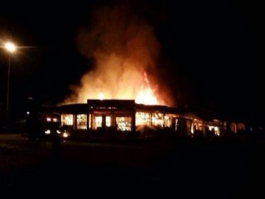 The blaze takes hold at the Co-Op on Samui last night