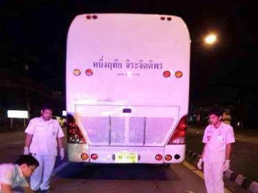 Two men were killed when a bus struck their motorcycle on Phuket today