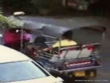 Camera footage shows the bombing suspect in a Bangkok tuk-tuk