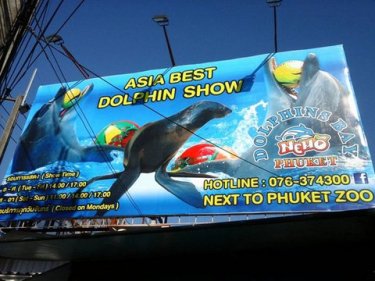 Billboards in Phuket City now promote a controversial dolphin show